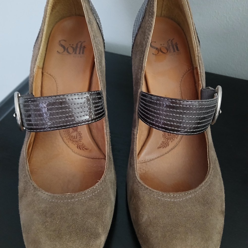 Sofft Brown Suede Mary Jane Heels